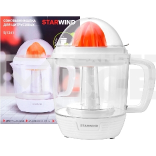 Соковыжималка цитрусовая Starwind SJ 1241 30Вт рез.сок.:1200мл. белый/прозрачный