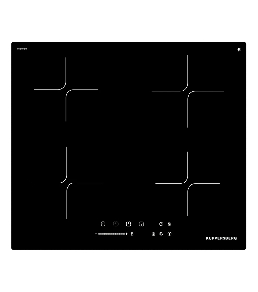 Индукционная варочная панель Kuppersberg ICI 607, High-Tech, индукция, 60 см, 4 зоны нагрева, 9 уровней мощности, inverter, таймер, пауза, Booster, слайдерное управление, черный