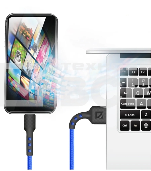 Кабель Defender F181, USB 2.0 (AM) - microUSB 2.0 (BM), 1метр, 2.4А, нейлоновая оплетка, синий.