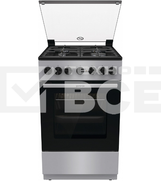 Плита комбинированная Gorenje GK5B44SF серебристый, конфорок 4 газовых, духовка 70 л, 50 см x 85 см x 59.4 см