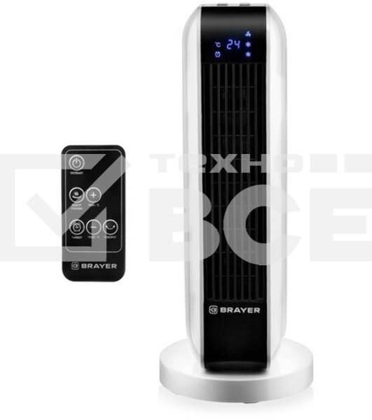 Тепловентилятор 4802BR BRAYER, 2000 Вт, 2 уров.мощ, вращ.корп 35°, LED-диспл, пульт ДУ, таймер
