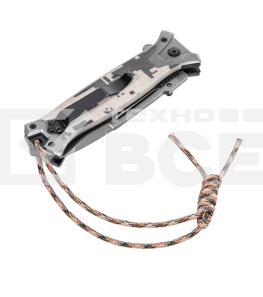 Нож складной Denzel, многоцелевой, системы Liner-Lock, с накладкой G10 на прямой рук-ке+стеклобой 79208