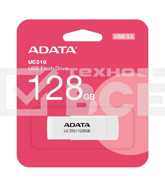 Флешка USB ADATA UC310 (UC310-128G-RWH), 128Gb, USB 3.2 Gen1, R/W 100/30, белый
