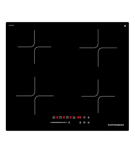 Индукционная варочная панель Kuppersberg ICI 607, High-Tech, индукция, 60 см, 4 зоны нагрева, 9 уровней мощности, inverter, таймер, пауза, Booster, слайдерное управление, черный