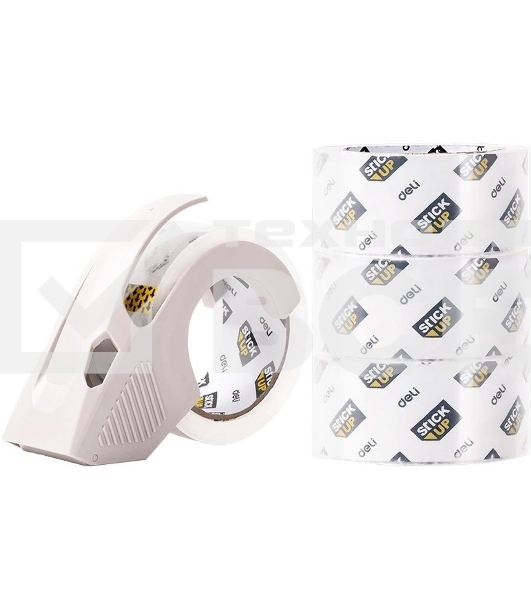 Клейкая лента канцелярская Deli EA695 супер прозрачная, ширина 48мм, длина 60м 55мкр бесшумная в коробке (упаковка: 4шт) в комплекте: диспенсер для клейкой ленты