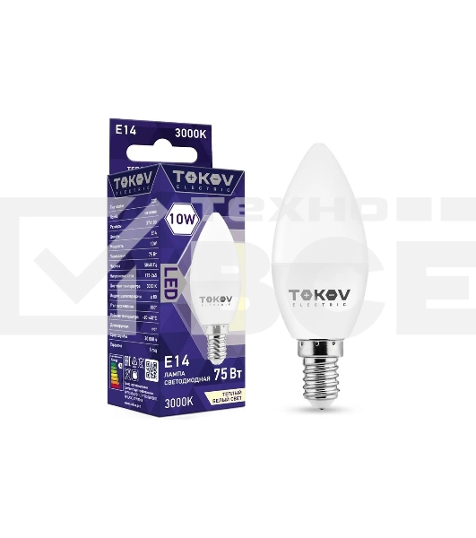 Лампа светодиодная TOKOV ELECTRIC 10Вт С37 3000К Е14 176-264В