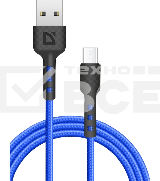 Кабель Defender F181, USB 2.0 (AM) - microUSB 2.0 (BM), 1метр, 2.4А, нейлоновая оплетка, синий.