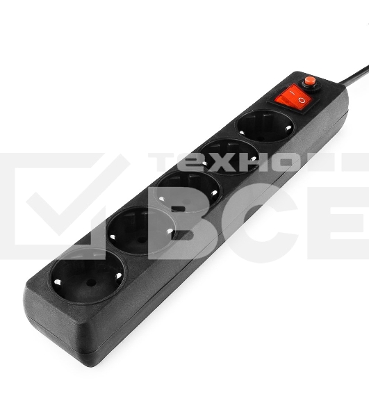 Сетевой фильтр Гарнизон ECL-5-B-1.4, 5р, 10А, 1.4м, ур.защиты 4, черный, пакет