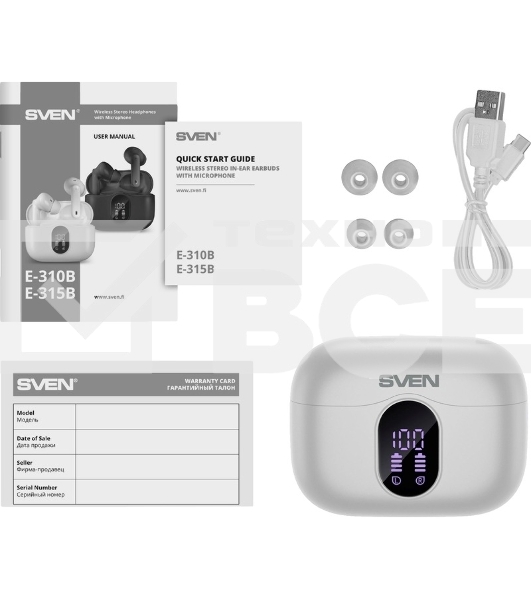 Беспроводные внутриканальные наушники с микрофоном Sven E-310B, белый (Bluetooth, TWS, ANC, ENC, APP)