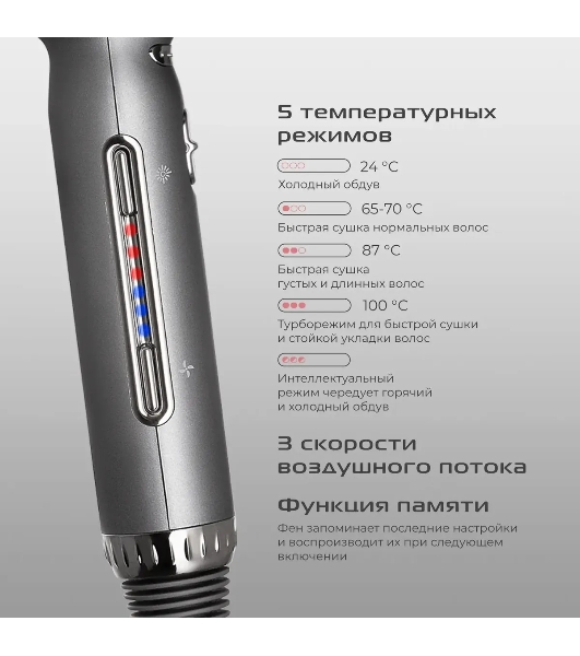Фен Red Solution F582 серый/серебристый, 1500 Вт, ионизация