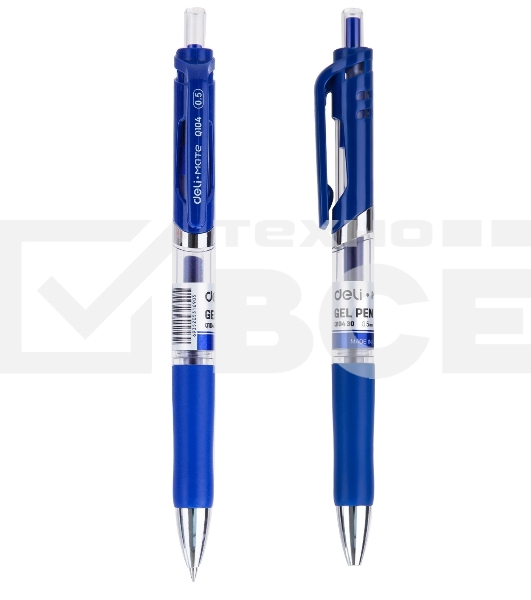 Набор ручек гелевых Deli Mate EQ10430-P автоматическая, прозрачный/синий, d=0.5мм, синие чернила, коробка картонная (12шт)