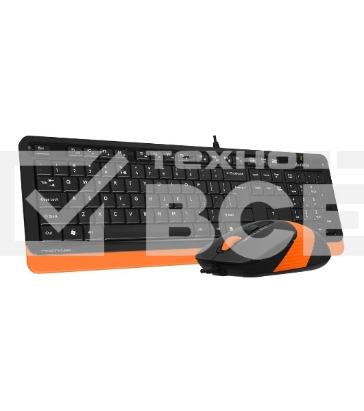 Комплект клавиатура+мышь A4Tech FStyler F1010 проводной, USB, 1600 DPI, чёрный/оранжевый