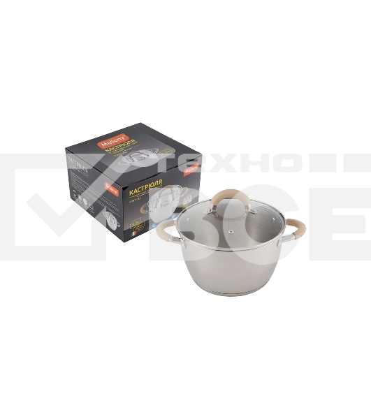 Кастрюля Mallony Fortuna нержавеющая сталь, 3,3 л, с крышкой, матовый корпус, ручки с силиконом (007219)