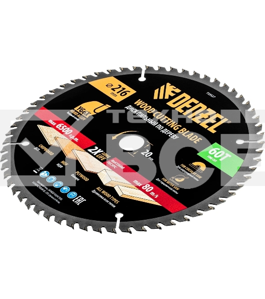 Пильный диск по дереву Denzel ф216 х 20 мм, 60 зубьев 733527
