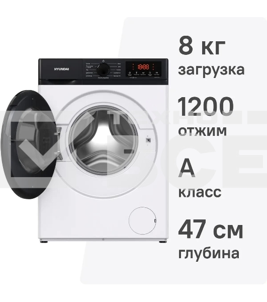 Стиральная машина Hyundai WME8215 класс: A загр.фронтальная макс.:8кг белый инвертер