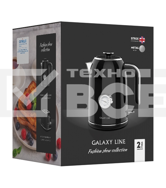 Чайник электрический Galaxy Line GL 0350, магия черного, металл, 2200 Вт, 1,7 л