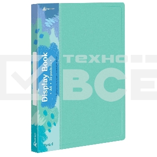 Папка с 10 прозр.вклад. Бюрократ Pastel PAST10GRN A4 пластик 0.5мм торц.карм с бум. встав мятный