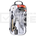 Циркуль Deli EG30404 корпус ассорти металл в компл.:линейка/транспортир/2 угольника/карандаш/ластик/точилка, фото 1