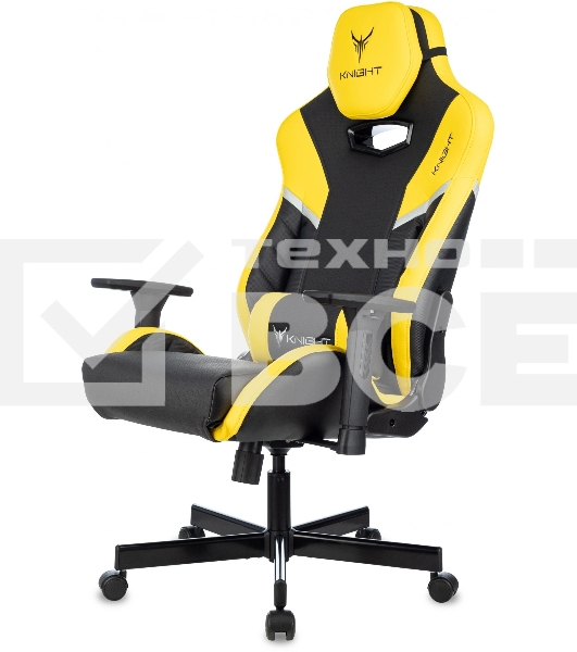 Кресло игровое Knight Thunder 5X черный/желтый эко.кожа крестов. металл