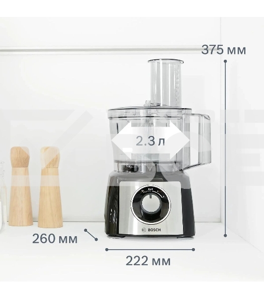 Кухонный комбайн Bosch MCM3501M 800 Вт, Скорости: 2, Блендер 1 л, Чаша 2.3 л, Цвет: черны/серебристый