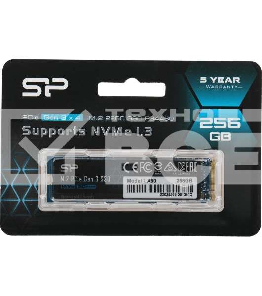 Накопитель SSD Silicon Power M-Series, 256Gb, PCIe 3.0 x4, M.2 2280, NVMe, R/W 2200/1600