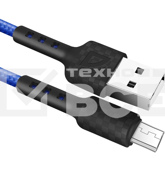 Кабель Defender F181, USB 2.0 (AM) - microUSB 2.0 (BM), 1метр, 2.4А, нейлоновая оплетка, синий.