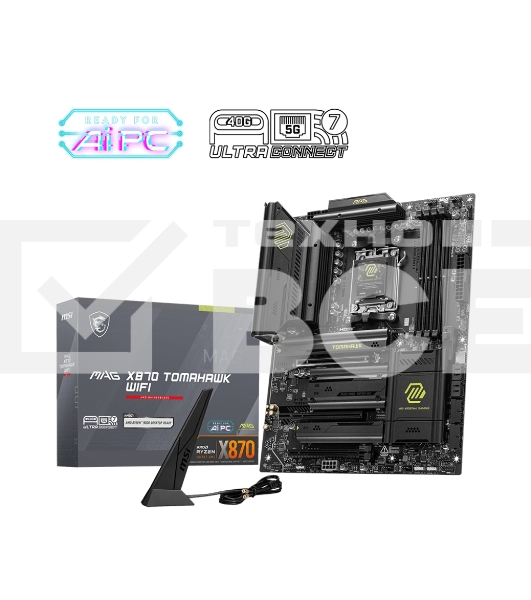 Материнская плата MSI MAG X870 TOMAHAWK WIFI, AM5, AMD X870, 4xDDR5, 4xSATA, 4xM.2, 1xPCI-E 3.0 x1, 1xPCI-E 4.0 x4, 1xPCI-E 5.0 x16, 1xHDMI, 2xUSB Type-C, 1x2.5Gb LAN, 2xUSB-A 3.2 Gen 1, 2xUSB-A 3.2 Gen 2, 2x3.5 мм, 7.1, Standard-ATX