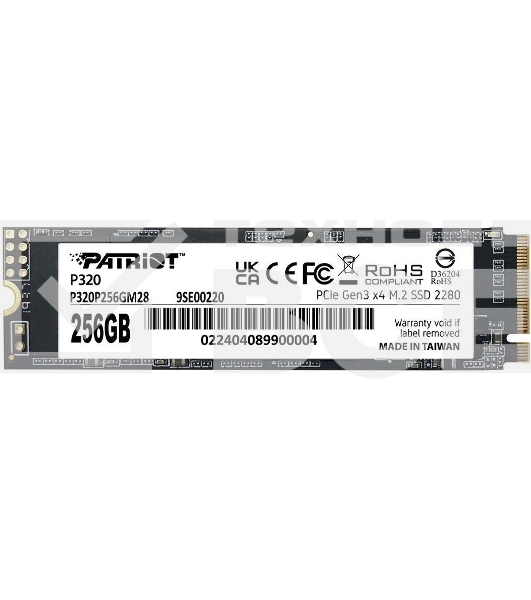 Накопитель SSD Patriot P320, 256GB, PCIe 3.0 x4, M.2 2280, NVMe, R/W 2200/1200