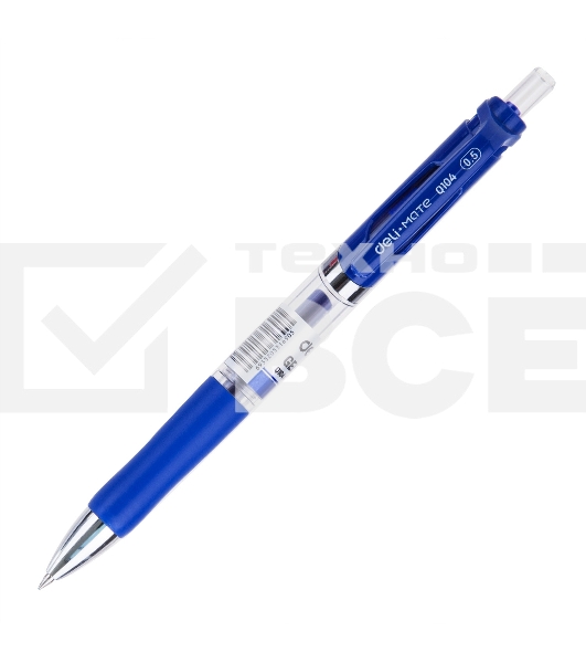 Набор ручек гелевых Deli Mate EQ10430-P автоматическая, прозрачный/синий, d=0.5мм, синие чернила, коробка картонная (12шт)