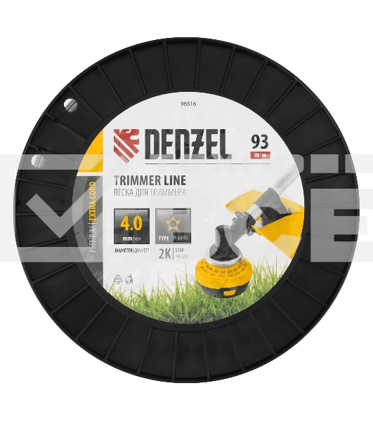 Леска для триммера Denzel двухкомпонентная звезда, 4,0 мм х 93 м, на DIN катушке EXTRA CORD