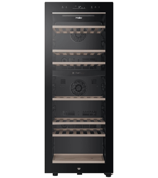 Винный шкаф Haier FWC77GDAE1 черный, 190 л, 2 отсека, 77 бут., класс A