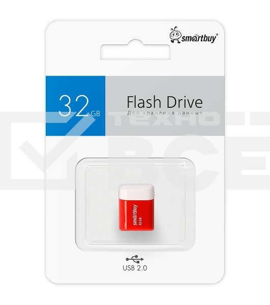 Флешка USB R/W Smartbuy LARA Red (SB32GbLARA-R), 32Gb, USB 2.0, R/W 25/15, красный