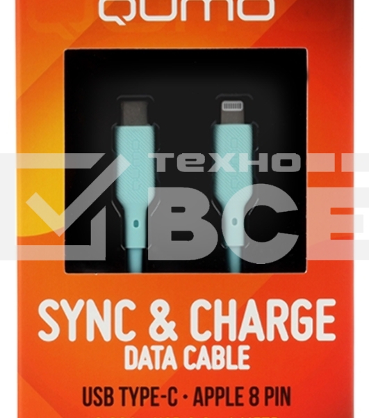 Кабель QUMO, MFI С94, Type-C на MFI Apple 8 pin, силиконовый, 1м, 2,22A, 9V, 20W, PD (голубой)