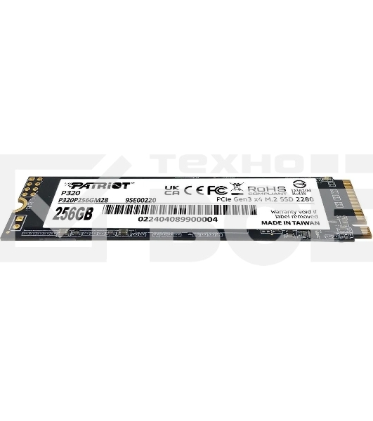Накопитель SSD Patriot P320, 256GB, PCIe 3.0 x4, M.2 2280, NVMe, R/W 2200/1200
