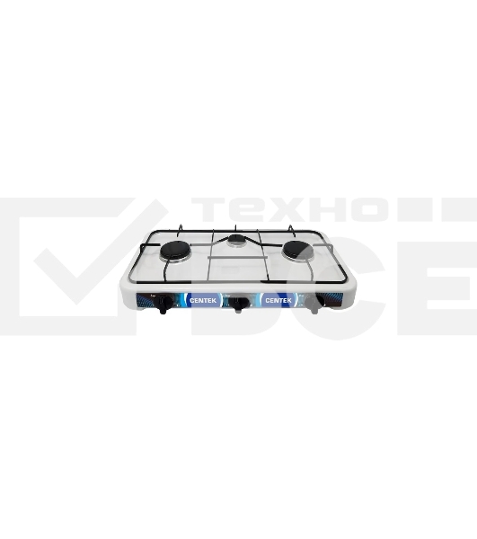 Газовая плитка Centek CT-1522 белый 3 конфорки, КРЫШКА, сменные форсунки баллон/магистраль