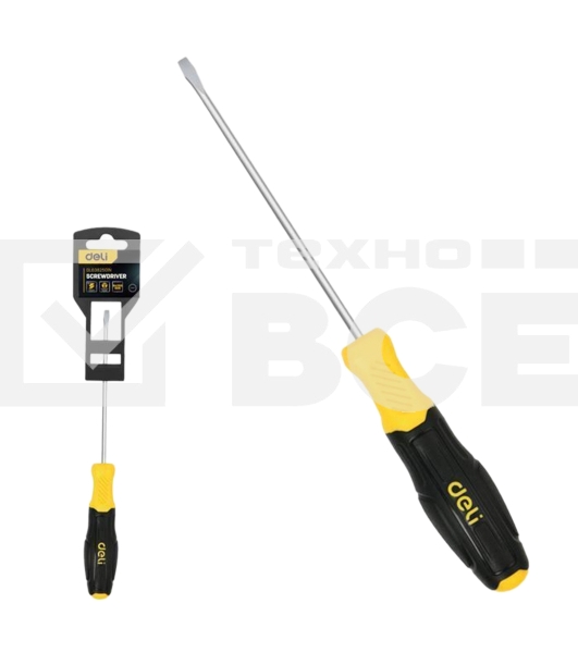 Отвертка шлицевая Deli DL6382501N 8х250мм сталь Cr-V, двухкомпонентная прорезиненная рукоять