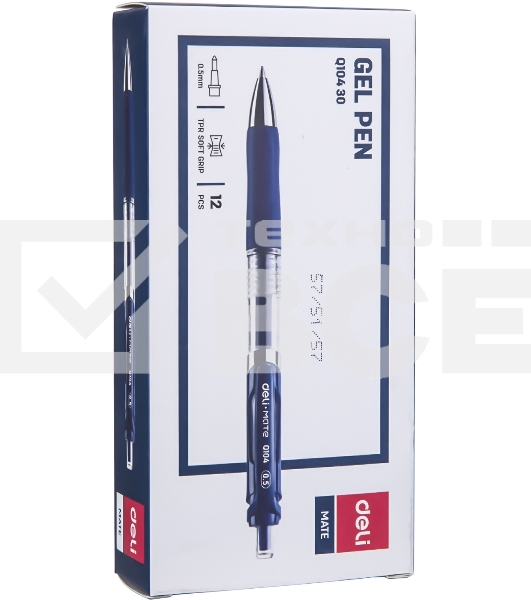Набор ручек гелевых Deli Mate EQ10430-P автоматическая, прозрачный/синий, d=0.5мм, синие чернила, коробка картонная (12шт)