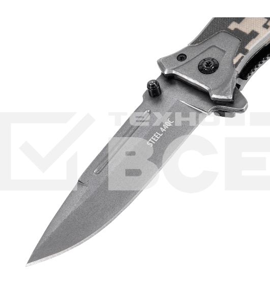 Нож складной Denzel, многоцелевой, системы Liner-Lock, с накладкой G10 на прямой рук-ке+стеклобой 79208