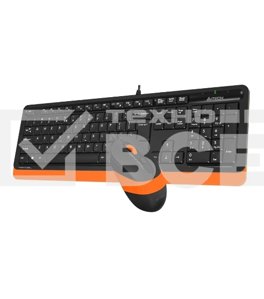 Комплект клавиатура+мышь A4Tech FStyler F1010 проводной, USB, 1600 DPI, чёрный/оранжевый