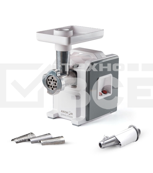 Мясорубка электрическая Аксион М43.04 белый/серый, 1900 Вт, 2.0 кг/мин, реверс, защита от перегрузки, насадки - 6