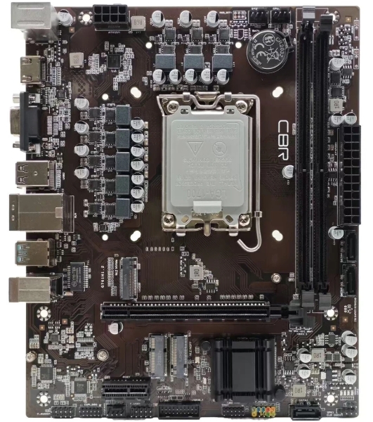 Материнская плата CBR B760-D4, LGA 1700, Intel B760, 2xDDR4, 3xSATA, 2xM.2, 1xPCIe 4.0 x16, 1xPCIe 3.0 x1, 1xVGA, 1xHDMI, 1x1Gb LAN, 2xUSB-A 5Gbps, 4xUSB-A 2.0, 3x3.5 мм, 5.1, mATX