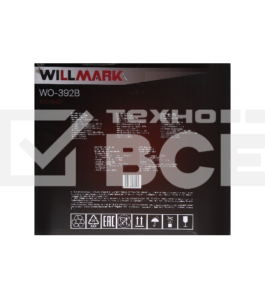 Мини-печь Willmark WO-392B (30 литров, таймер, термостат,230С, 1500Вт, чёрный)