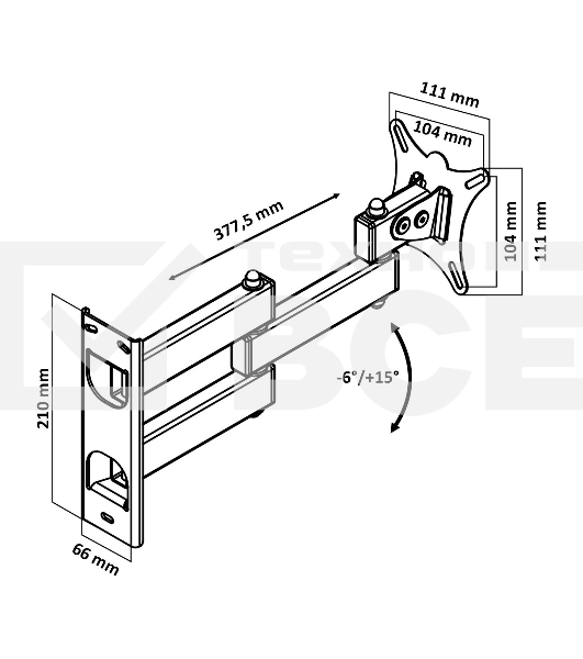 Кронштейн LE'STER LST-101.05 ТВ 10'- 32' vesa 100x100, черный, 2 колена
