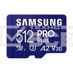 Флеш карта microSDXC 512GB Samsung PRO Plus Class 10, A2, V30, UHS-I (U3), W 130 МБ/с, R 180 МБ/с, MB-MD512SA/KR адаптер на SD