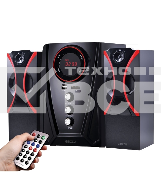 Мультимедийная акустическая система GINZZU GM-407 2.1 с Bluetooth. Выходная мощность (RMS) 40 Вт. Диапазон воспроизводимых частот: 40Гц - 20КГц. Bluetooth: V2.1. Встроенный аудио-плеер: SD-card, USB-flash до 32 Gb. FM радио: 87.5МГц - 108.0МГц. Вход AUX: 