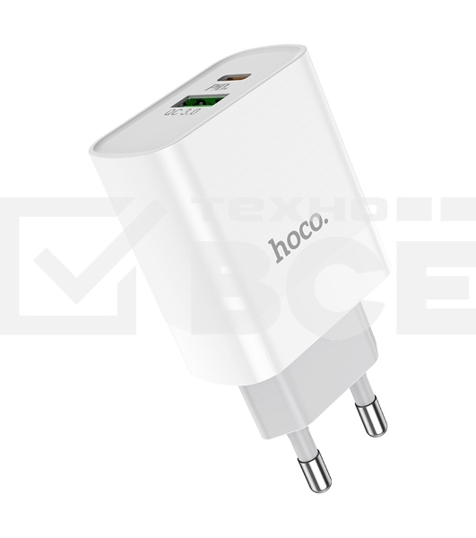 Сетевое зарядное устройство HOCO C80A Rapido 1xUSB + 1xUSB-C, 3.1A, 20W, белый
