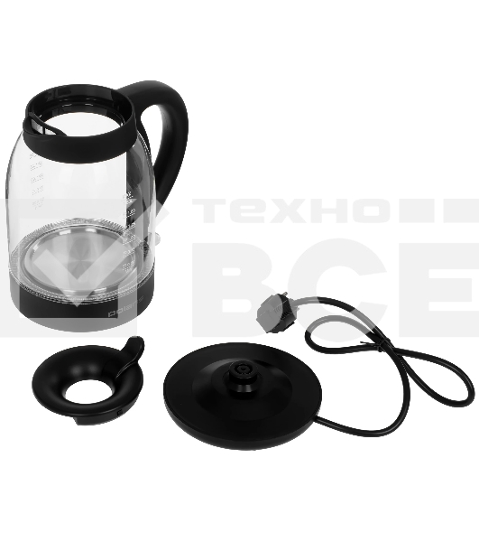 Чайник электрический Polaris PWK-1797-СGL, 2200вт, 1,8л, стекло, черный