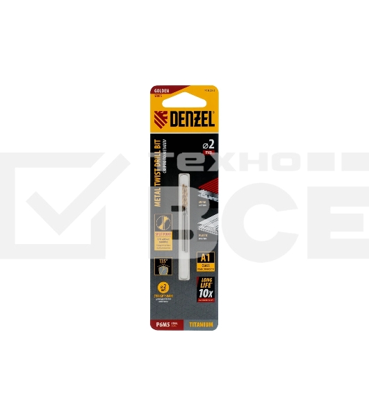 Сверло спиральное по металлу Denzel 2 x 49мм, Р6М5, Golden Tip, 2 шт.