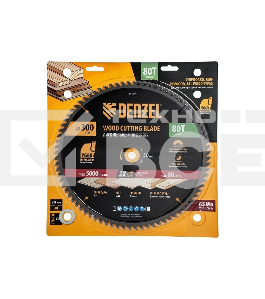 Пильный диск по дереву Denzel ф300 х 30 мм, 80 зубьев 733667