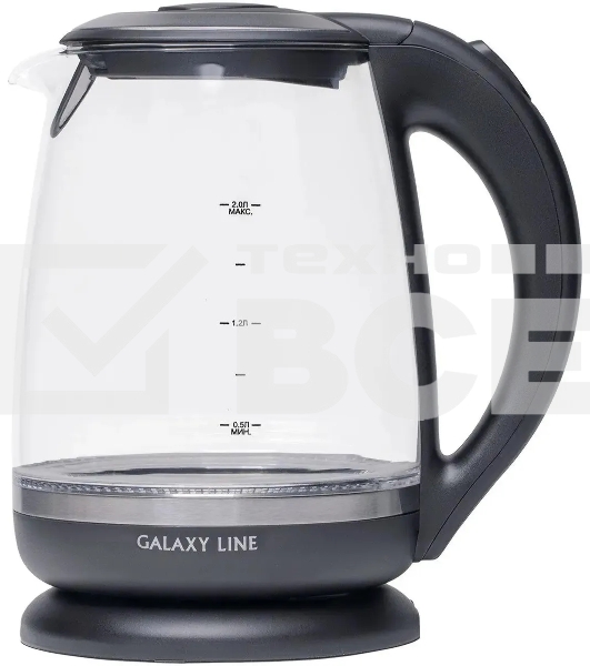 Чайник электрический Galaxy Line GL 0559, черный, стекло, 2200 Вт, 2 л